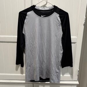 Nike Pro Men's 3/4 length Sleeve Black and Gray Tee baseball